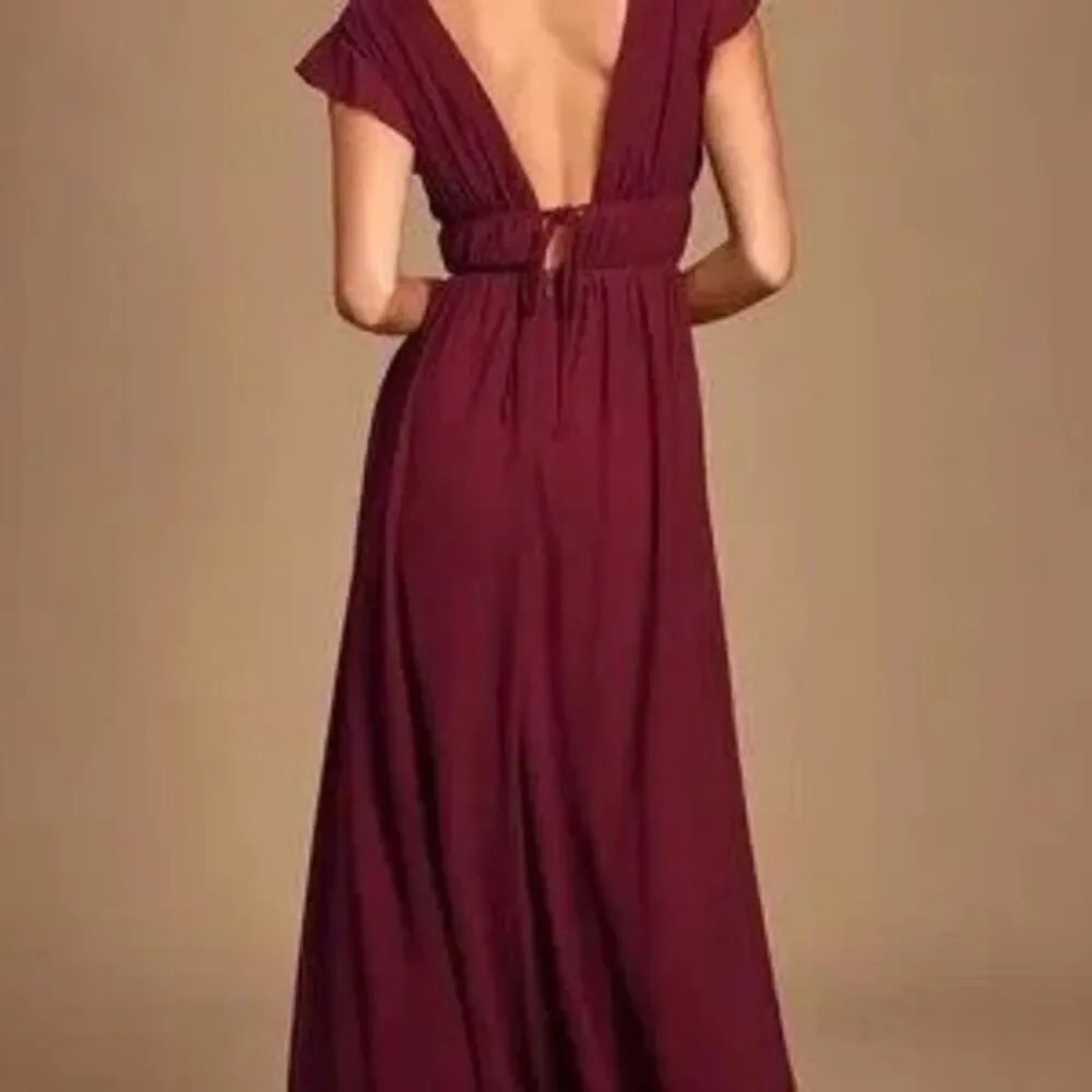 Lulus I'm All Yours Burgundy Ruffled Maxi Dress Size XS